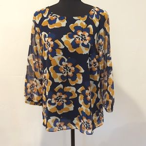 CAbi Lydia Navy Floral Blouses Style 3426 Size M